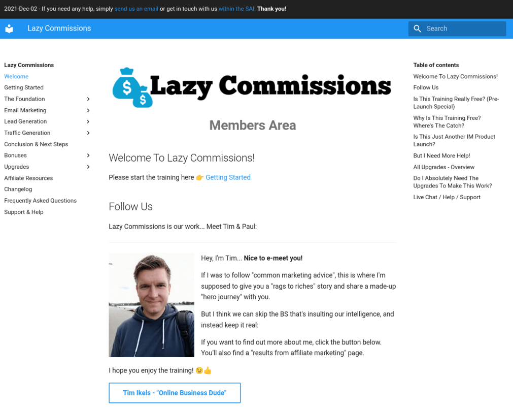 Lazy Commissions Members Area - Screenshot