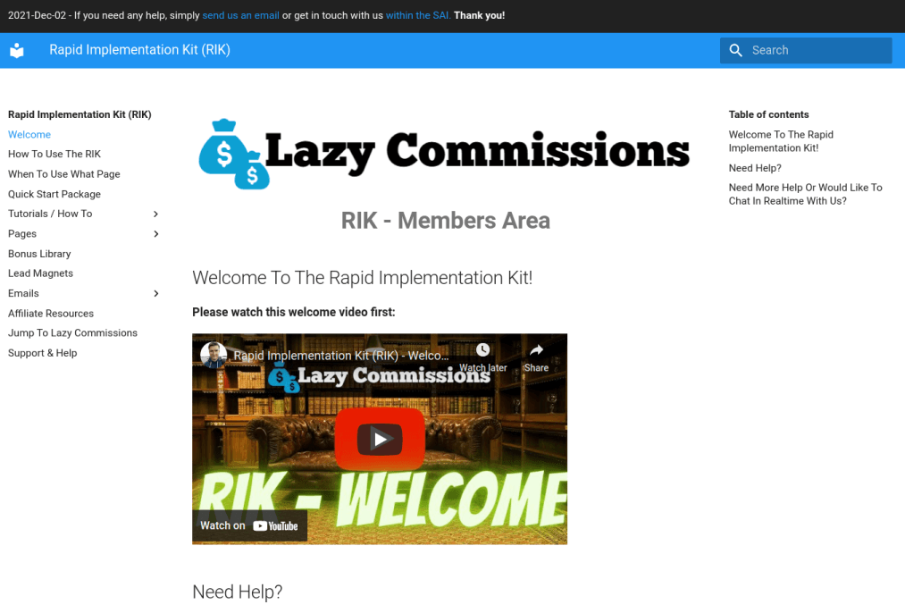 RIK Members Area - Screenshot